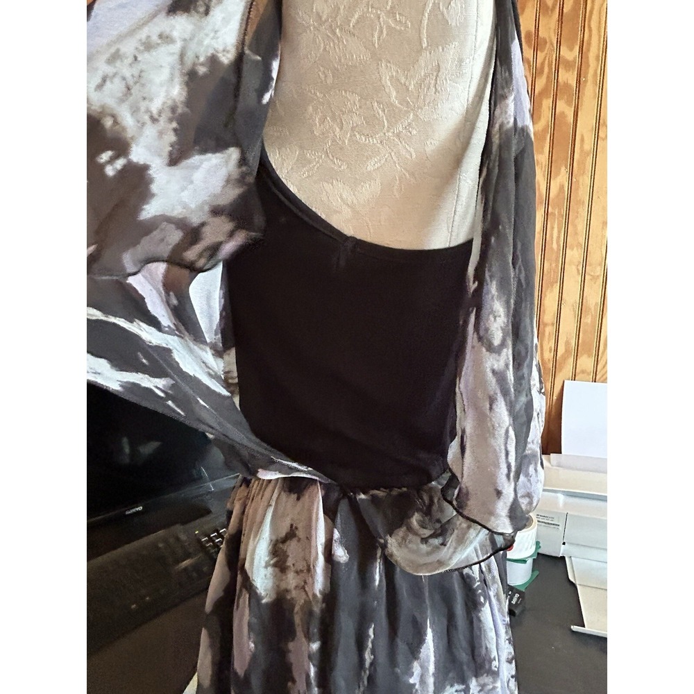 Akiko Silk Black Gray Fairy Goth Flowy Dress Size S Cinch‎ Waist Mini - Picture 6 of 9